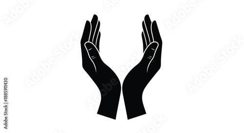 Two black silhouette hands cupped together suggesting protection or offering