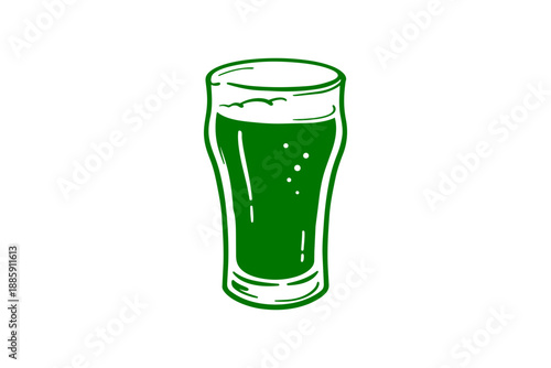 Pint glass of green beer alcohol drink vector icon isolated on transparent background