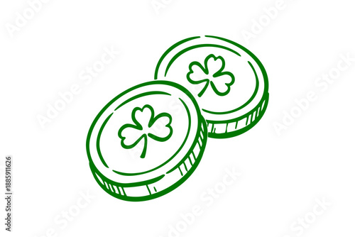 Gold coins with shamrock clover symbol vector illustration isolated on transparent background