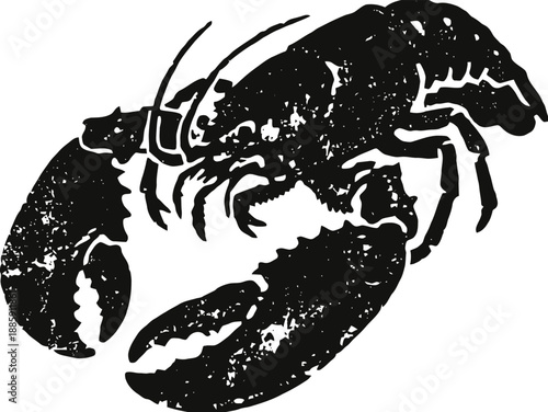 Black vintage clawed lobster illustration with textured distressed effect