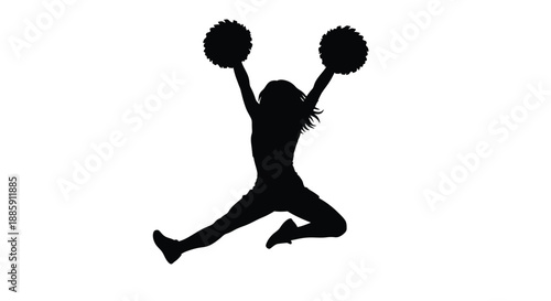 Silhouette of a cheerleader jumping with pom poms in a dynamic pose