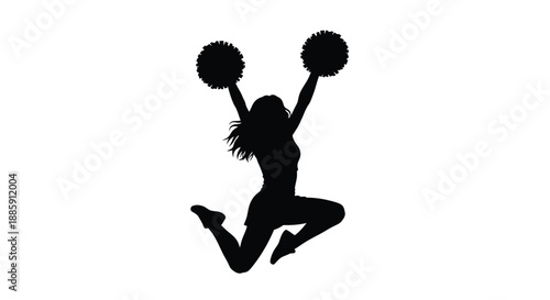 Silhouette of a cheerleader jumping with pom poms in a dynamic pose