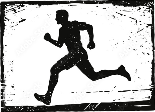Silhouette of a man running, vintage grunge illustration, active fitness concept