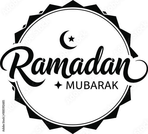 Ramadan mubarak circular badge with crescent moon and star