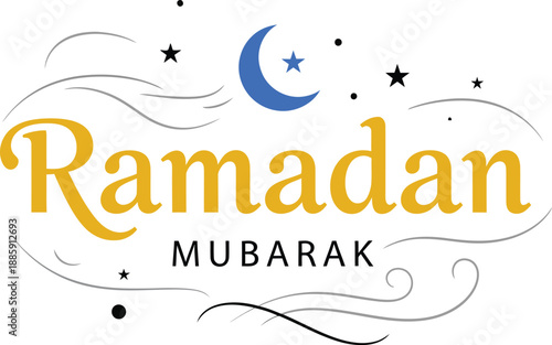 Ramadan mubarak decorative text with crescent moon and stars
