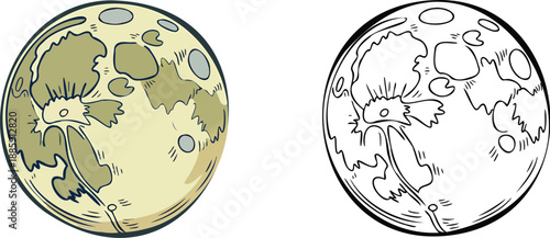 Full moon Illustration and outline set isolated on transparent background
