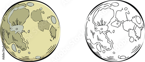 Full moon Illustration and outline set isolated on transparent background