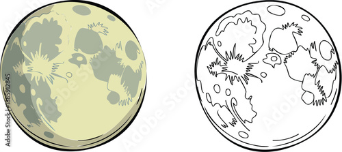 Full moon Illustration and outline set isolated on transparent background