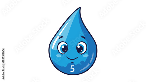 Blue Water Drop Cartoon Character Smiling.