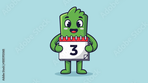 Cartoon Calendar Character Holding Date Page.