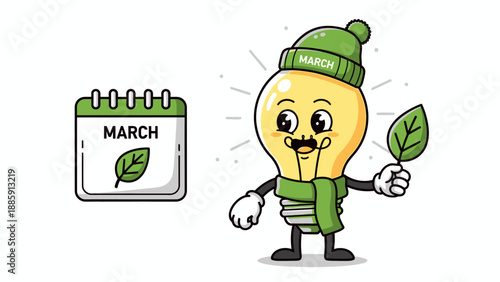 Cartoon Light Bulb Character with Green Accessories.