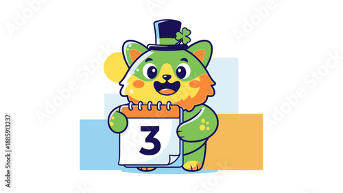 Cartoon Lion Character Holding Calendar Date.