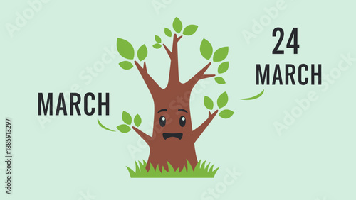 Cartoon Tree with Leaves and Facial Expression.