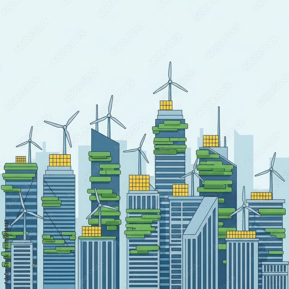 Obraz premium Sustainable cityscape with renewable energy