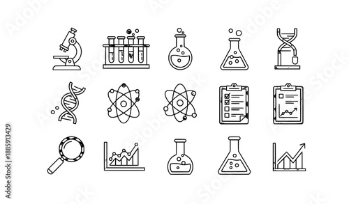 Research science flat icons vector collection with editable stroke for web mobile and UI elements