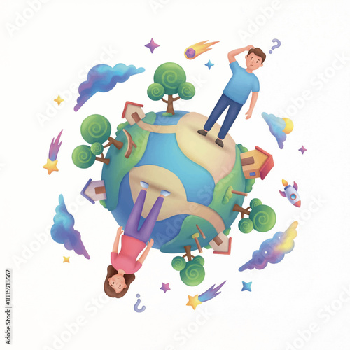 Tiny Two-Sided Planet: People on Opposite Ends