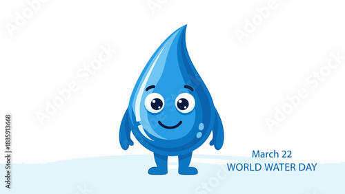 Smiling Cartoon Water Drop Character Illustration.
