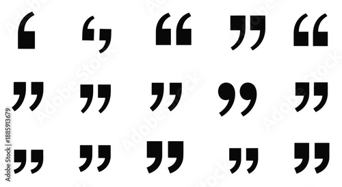 Arrangement of black quotation marks on a plain white background