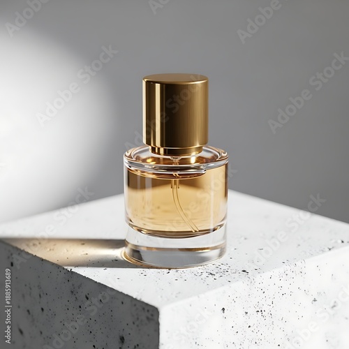 Elegant perfume bottle on white surface