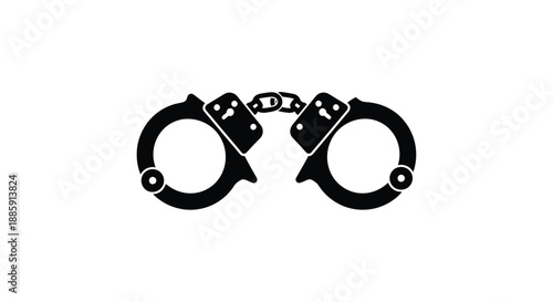 A black and white illustration depicting a pair of closed metal handcuffs