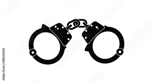 A stark black silhouette of handcuffs symbolizing restraint and legal consequences