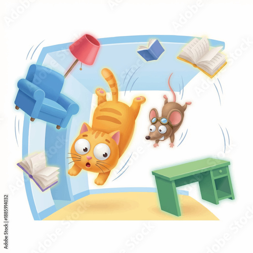 Gravity-Defying Cat and Mouse Chase Across Walls and Ceiling