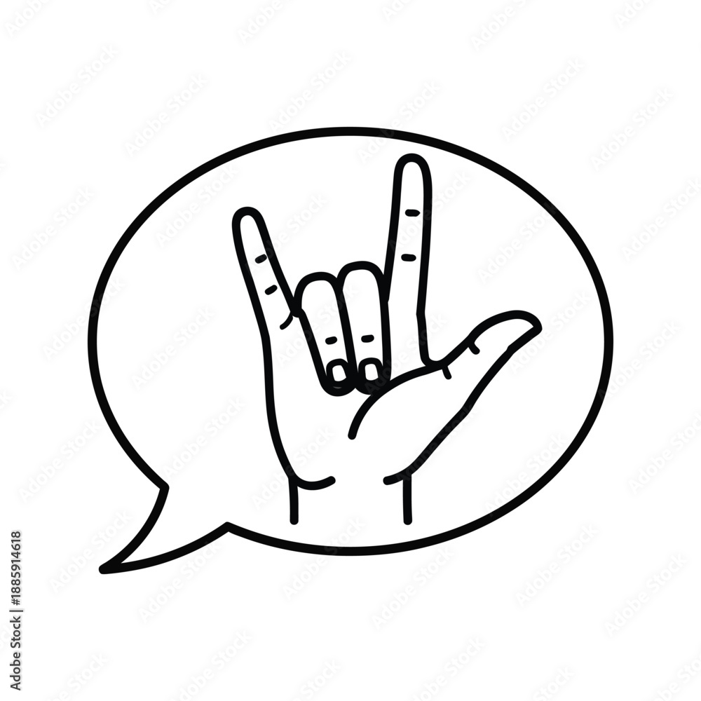 Fototapeta premium Hand making rock on gesture inside a speech bubble, symbolizing music, fun, and expression