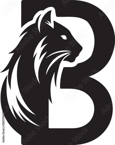 B letter with Bobcat logo design silhouette vector illustration art