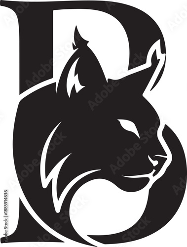 B letter with Bobcat logo design silhouette vector illustration art