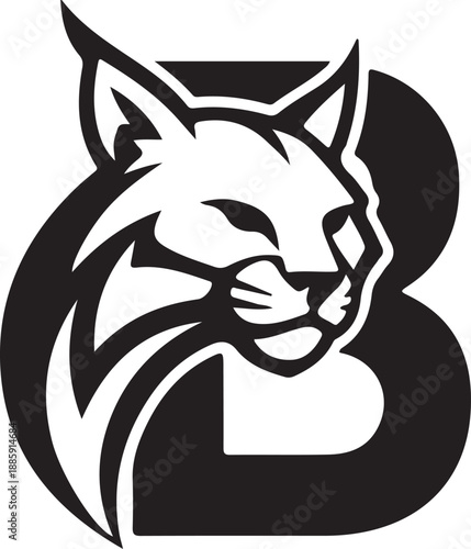 B letter with Bobcat logo design silhouette vector illustration art