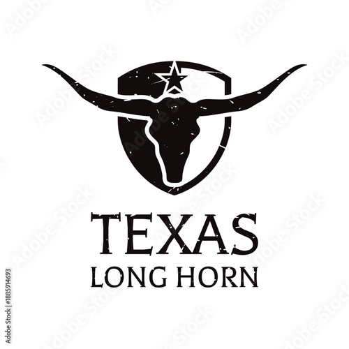 Принти на полотні Vintage Texas Longhorn Bull Skull Logo with Shield and Lone Star, Country Wester