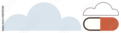 Cloud computing, data security, digital storage, technology concepts, healthcare data, innovation. Minimalist cloud and pill design. Cloud computing and data security concept
