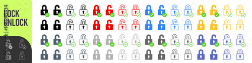 Lock and unlock security icons - padlocks in both locked and unlocked states for data privacy showing protected, verified, and access states, ideal for privacy, login, and UI systems