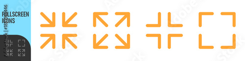 Expand, minimize and fullscreen icons with arrow and resize icons for navigation, expansion, and adjustment . Perfect for web, app interfaces. Color icon set