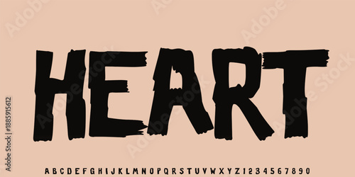 Heart vector brush style font, alphabet, typeface, typography. Global swatches.