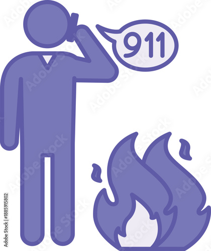 Colored Call the Fire Brigade Icon. Vector Illustration. Man Calling the Fire Department on a Mobile Phone. Emergency, Fire. Firefighter Concept