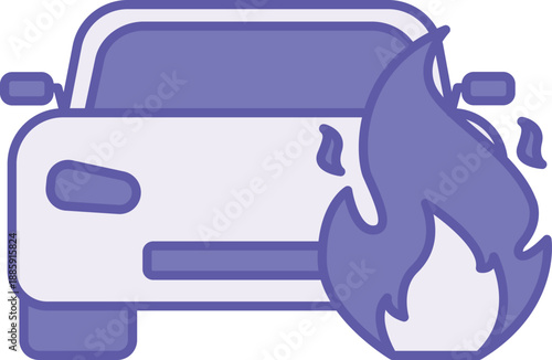 Colored Car Fire Icon. Vector Illustration. Flames on a Car. Emergency, Vehicle Fire. Firefighter Concept