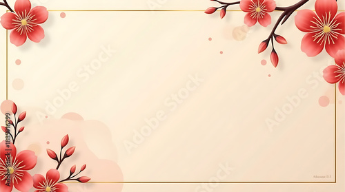 AI Generated Soft Aesthetic Chinese New Year Floral Frame Background with Plum Blossoms