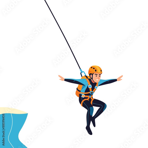 Man rappelling down cliff edge, extreme sports, adventure, outdoor activity