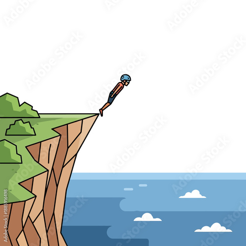 Man Jumps Off Cliff Edge into Ocean, Extreme Sports, Adventure, Risk