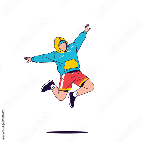 Joyful Person Jumping in Air, Energetic Hip Hop Dancer, Freedom and Movement