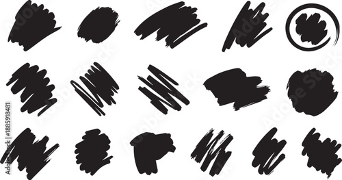 Set of Black Marker Scribble Textures and Hand-Drawn Messy Ink Blobs