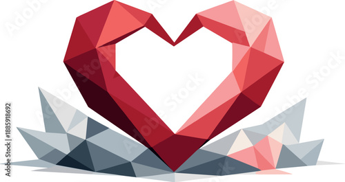 Minimalist Heart Design. Low-poly vector illustration of a minimalist heart outline representing modern romance and emotional