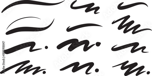 Set of Black Calligraphic Swashes and Hand-Drawn Elegant Ink Underlines
