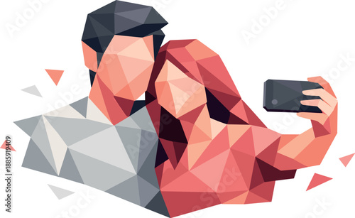 Minimalist Couple Selfie. Low-poly vector illustration of minimalist couple selfies icon symbolizing romance, memories, and modern