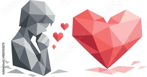 Digital Crush Icon. Low-poly vector illustration of a minimalist online crush icon symbolizing digital affection and shy romantic