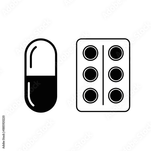 Medicine Pill and Blister Pack Icon – Pharmaceutical Healthcare Symbol
