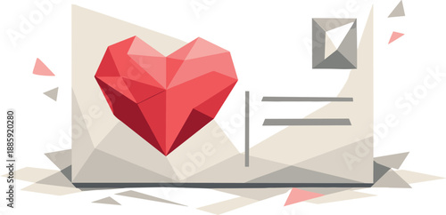Minimalist Love Postcard. Low-poly vector illustration of a minimalist love postcard icon symbolizing romance, greetings, and
