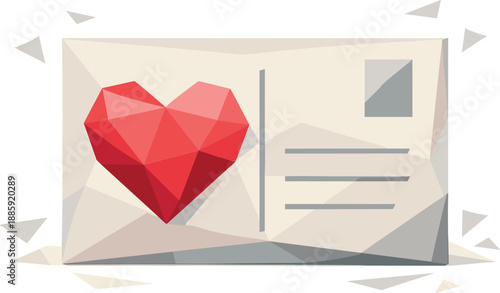 Minimalist Love Postcard. Low-poly vector illustration of a minimalist love postcard icon symbolizing romance, greetings, and