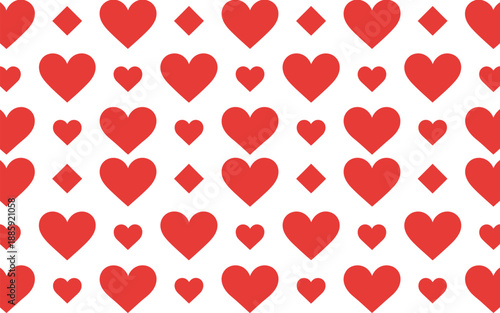 A vibrant pattern of red hearts and diamonds on a white background, perfect for Valentine's Day or love-themed designs